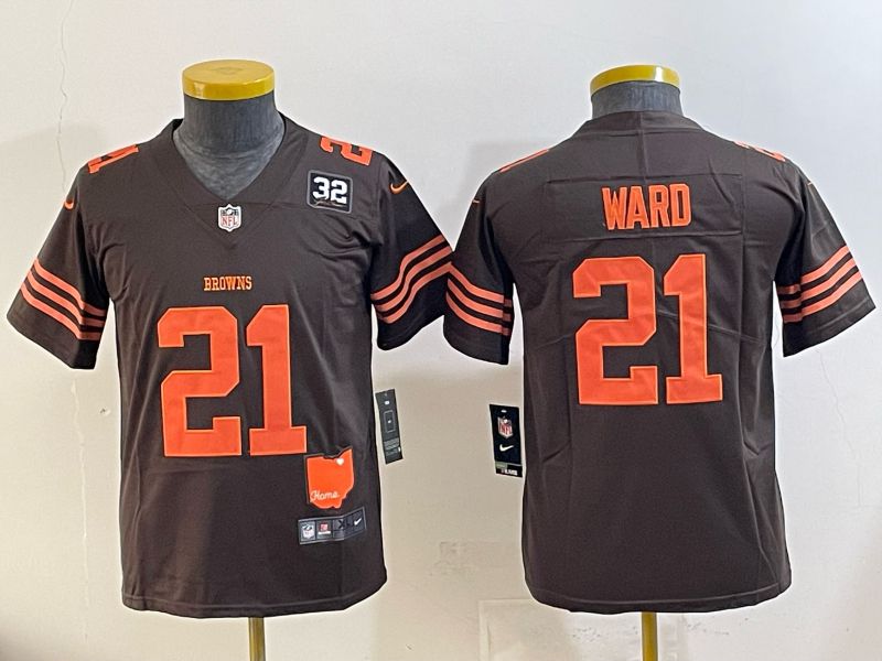 Youth 2025 Nike Cleveland Browns #21 Ward brown Retro Limited NFL Jersey style 02->youth nfl jersey->Youth Jersey